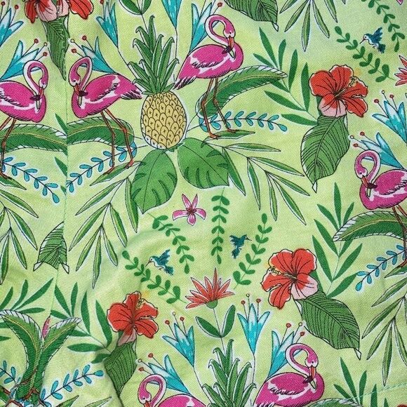 Chelsea Gunn Made in USA Size XS Green Cotton Tropical Flamingo Plant Shorts - Picture 3 of 4
